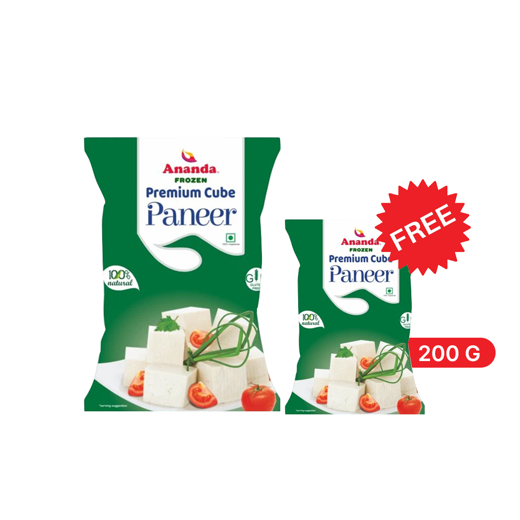 Ananda Premium Paneer Cubes - 1 Kg  Free 200 g Paneer (Frozen)